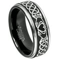 thumbnail image 1 of Mens Celtic Claddagh Tungsten Ring -8mm Brushed Finish Black IP & Gunmetal Stepped Edge Comfort Fit Tungsten Carbide Wedding Band - TN670CLDs12.5, 1 of 4