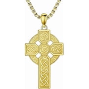 Mens Celtic Cross Necklace mens 18K Gold Plated celtic cross pendant Celtic Amulet Necklace Protection Jewelry Religious Gifts with 2.5mm 24" Adjustable Rolo Chain