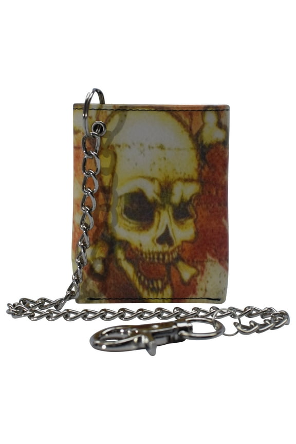 Mens Chain Biker Genuine Leather Classic Trifold Logo Wallets