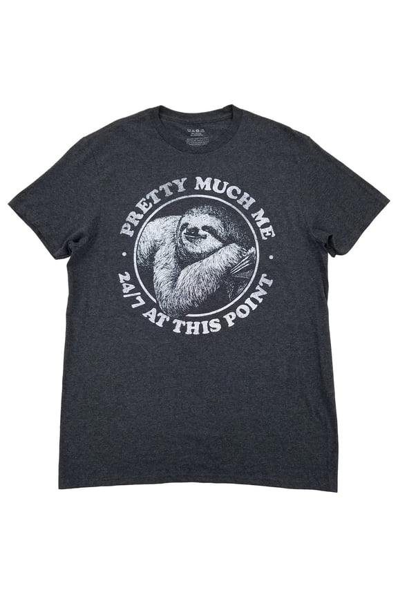 Mens Charcoal Gray Sloth Meme Pretty Much Me 24/7 Short Sleeve T-Shirt M