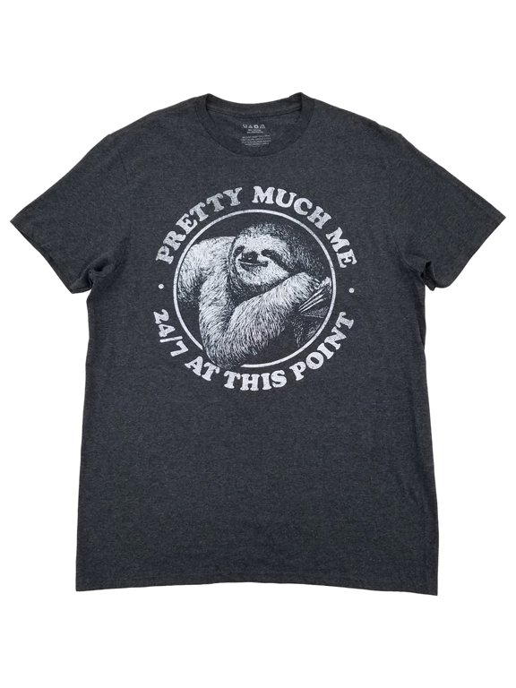Mens Charcoal Gray Sloth Meme Pretty Much Me 24/7 Short Sleeve T-Shirt S