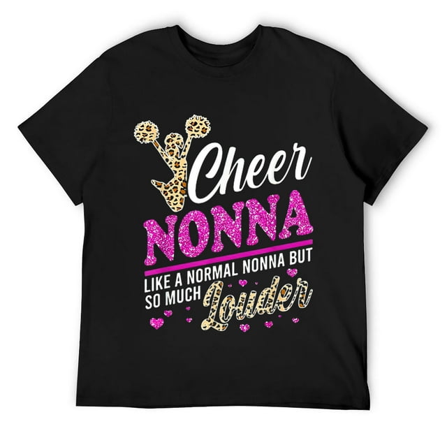 Mens Cheer Nonna Biggest Fan Leopard Print And Pom Pom T-Shirt Black ...
