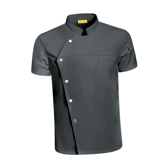 Mens Chef Coat Jacket Executive Snap Button Short Sleeve Summer Overalls Workwear for Waiter Waitress Catering Kitchen Restaurant Hotel L Size Gray