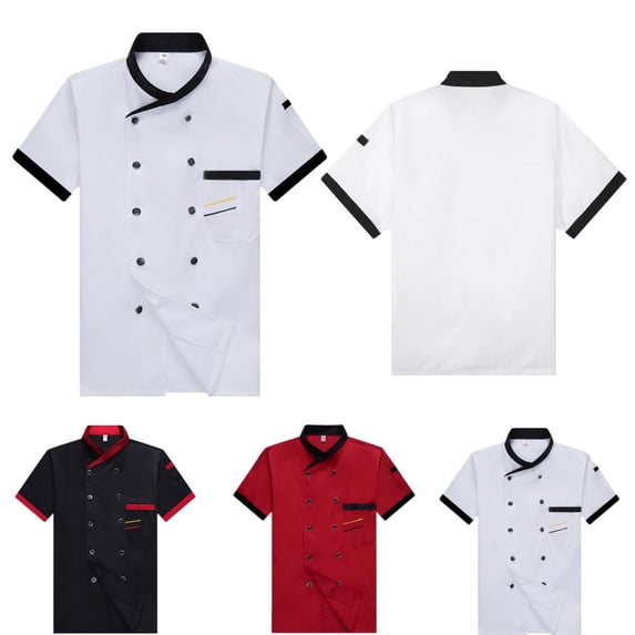 Mens Chef Coat Uniform Short Sleeve Cook Jacket Restaurant Kitchen Breathable Working Uniform Casual comfort Clothes White M