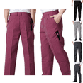 thumbnail image 1 of Mens Chef Pants Trendy Casual Striped Elastic Waist Work Pant Lightweight Comfy Classic Fit Work Uniform with Pockets Red 2XL, 1 of 3