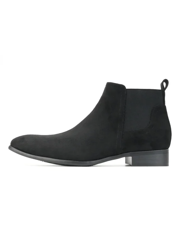 Mens Chelsea Boot Slip On Pointed Toe Stacked Low Heel Faux Suede Casual Dress Boot