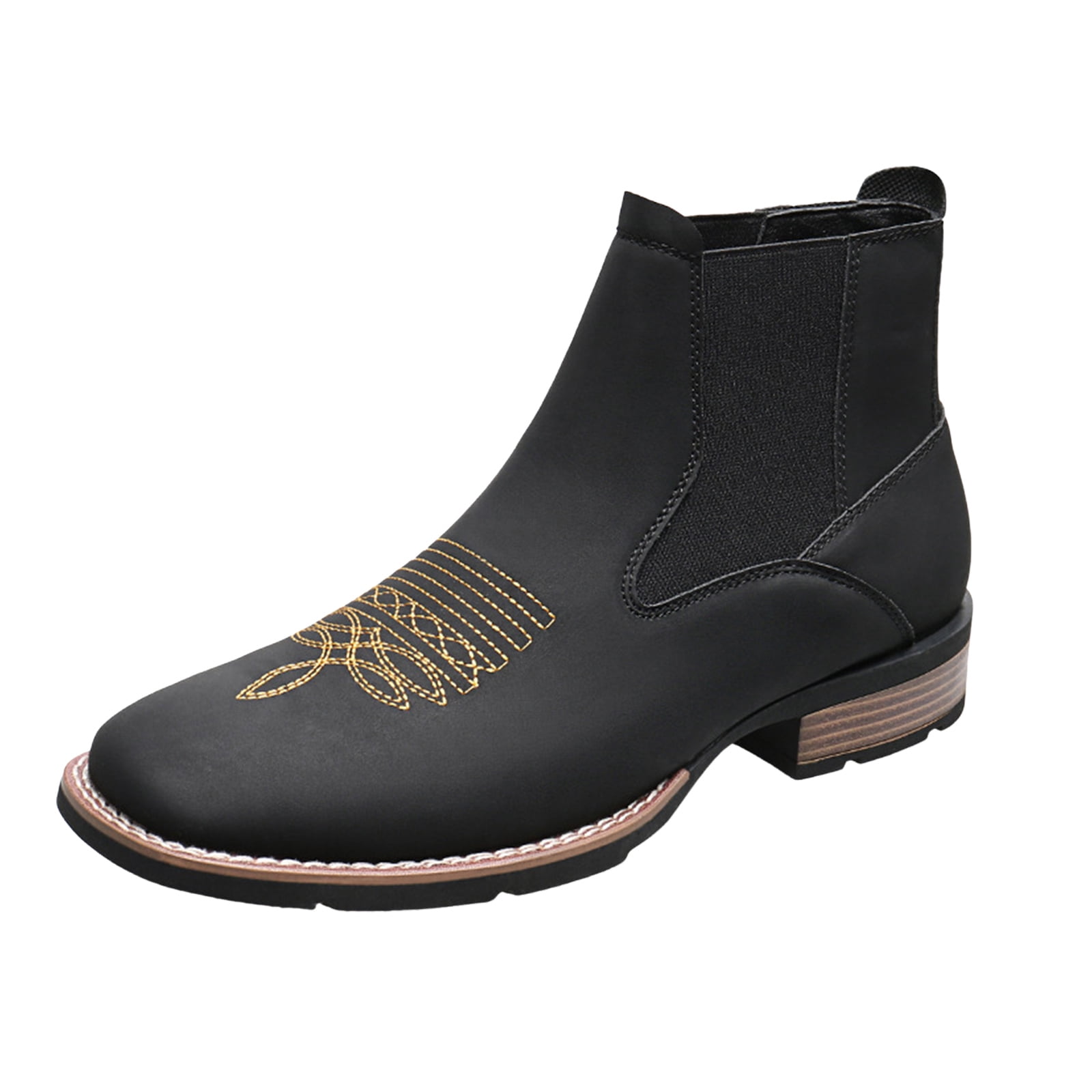 mano　todayful Square Short Boots 37 Mens Chelsea Cowboy Boots Fashion Leather Square Toe Slip on Mid