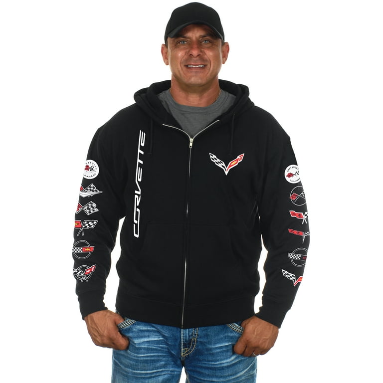 JH Design Group Men s Chevy Corvette C7 Hoodie Black Zip Up Sweatshirt 2X CLG2 black