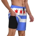 thumbnail image 1 of Mens Chicago Flag Style Swimming Trunks with Compression Liner Beach Quick Dry Swim Shorts, 1 of 6