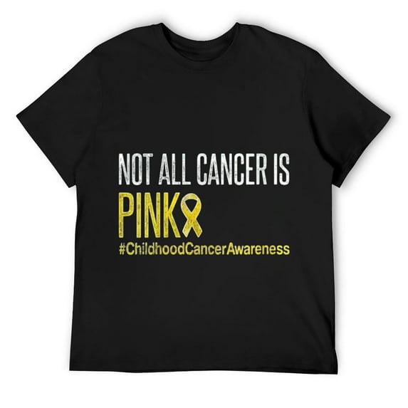 Mens Childhood Cancer Awareness Month Yellow Cancer Ribbon Round Neck T-Shirt Black