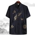 thumbnail image 1 of Mens Chinese Clothing Top Mandarin Collar Short Sleeve Embroidery Dragon Shirt, 1 of 6