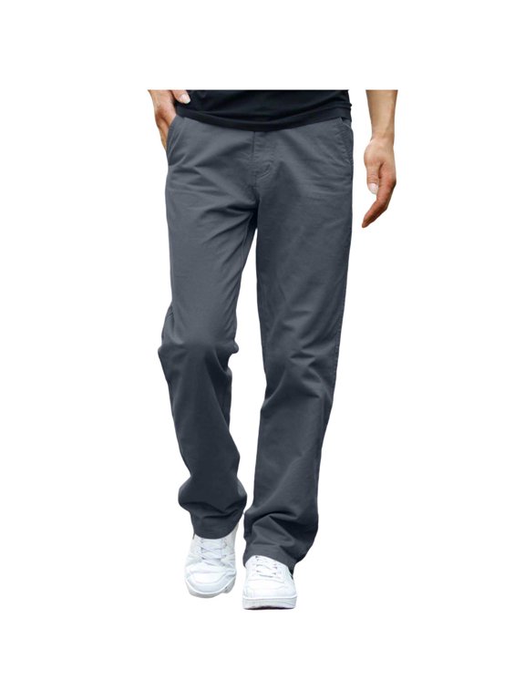 Mens Chino Trousers Cotton Casual Elastic Waist Pants Work Combat Trouser Smart Plain Rugby Pant Quick Dry Stretch Jogger Full Length Bottoms Comfortable Sweatpants