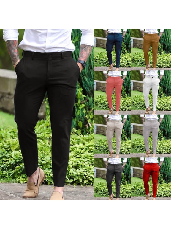 Mens Chinos Slim Fit Stretch Flat-Front Skinny Dress Pants Men's Golf Pants Stretch Work Dress Comfy Pants Men's Flex Flat Front Straight Fit Pant Red Xl