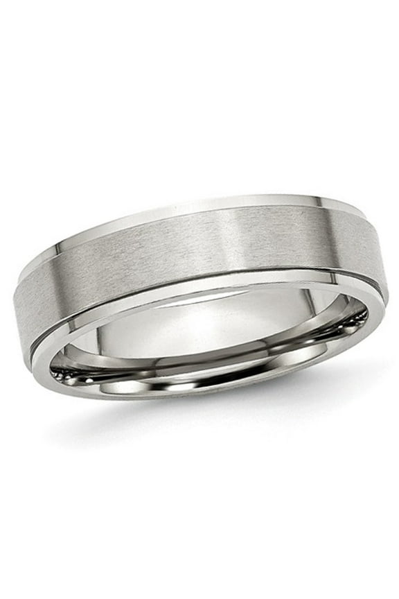 Mens Chisel 6mm Satin Stainless Steel Comfort Fit Wedding Band Ring with Ridge for Men