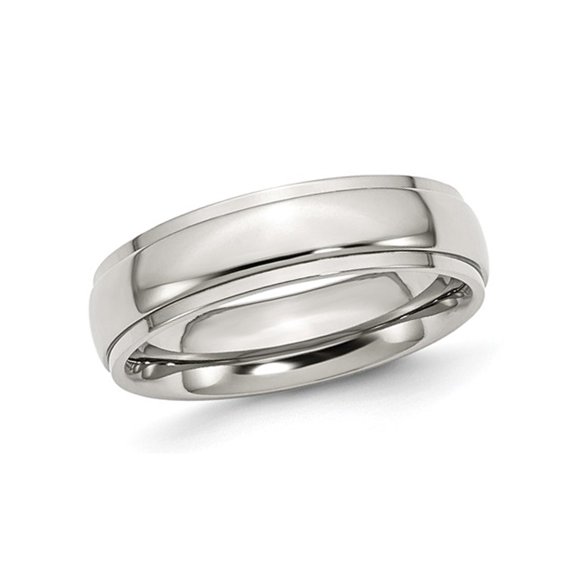 Gem & Harmony Mens Chisel 6mm Stainless Steel Ridged Wedding Band Ring for Men