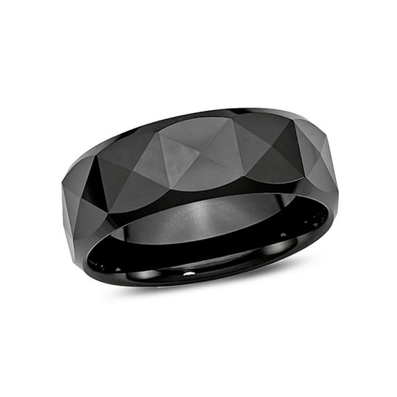Gem & Harmony Mens Chisel 8mm Faceted Black Ceramic Wedding Band Ring for Men