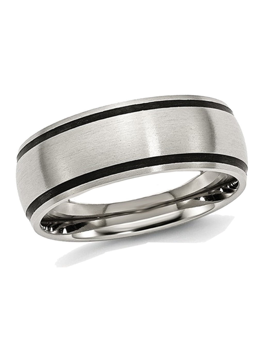 Mens Chisel 8mm Stainless Steel with Black Rubber Accent Satin Brushed ...