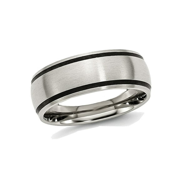 Mens Chisel 8mm Stainless Steel with Black Rubber Accent Satin Brushed Wedding Band Ring for Men