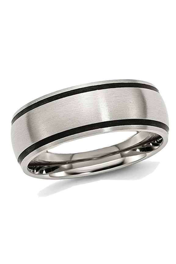 Mens Chisel 8mm Stainless Steel with Black Rubber Accent Satin Brushed Wedding Band Ring for Men