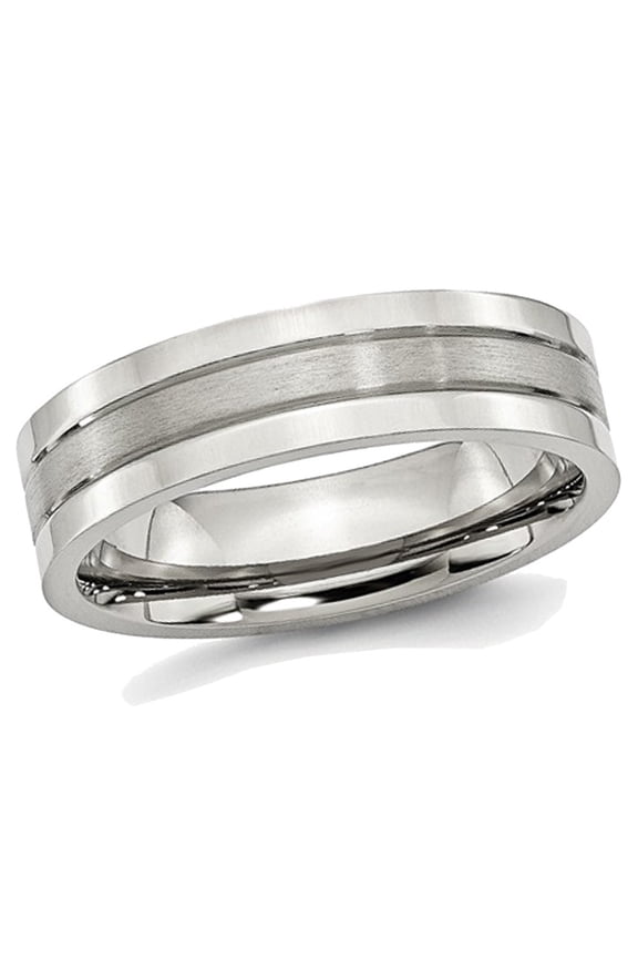 Mens Chisel Stainless Steel 6mm Grooved Satin and Polished Wedding Band Ring for Men