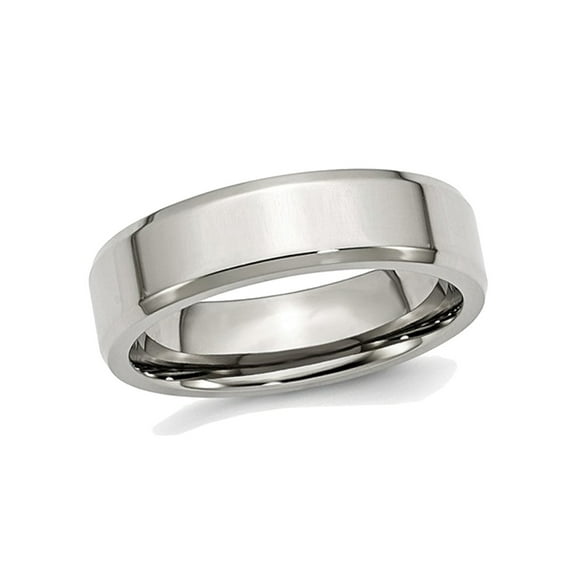 Mens Chisel Stainless Steel 6mm Polished Beveled Edge Wedding Band Ring for Men