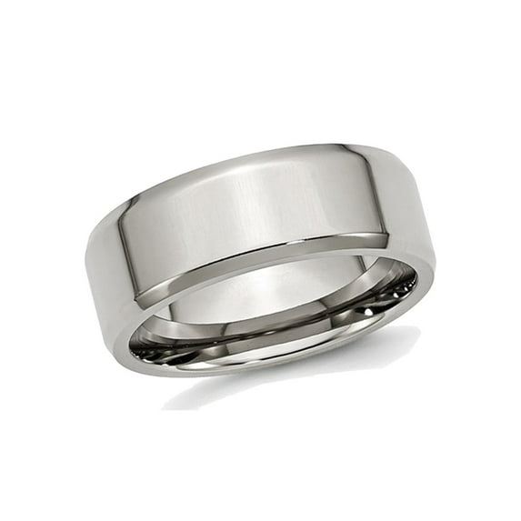 Mens Chisel Stainless Steel 8mm Beveled Edge Wedding Band Ring