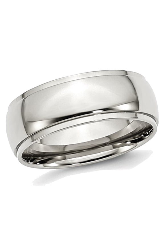 Mens Chisel Stainless Steel 8mm Ridged Edge Polished Wedding Band Ring