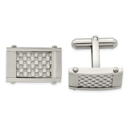 Mens Chisel Stainless Steel Grey Carbon Fiber Rectangle Cuff Links for Men