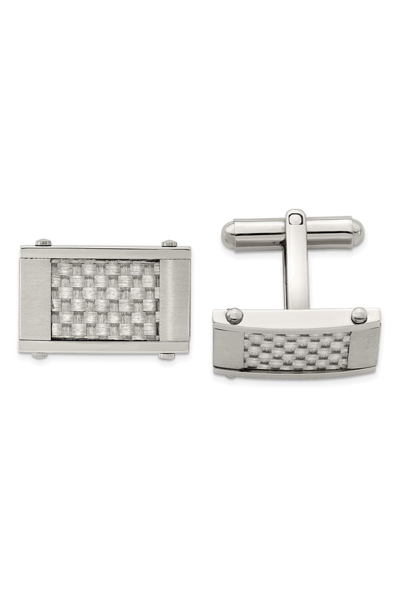 Mens Chisel Stainless Steel Grey Carbon Fiber Rectangle Cuff Links for Men