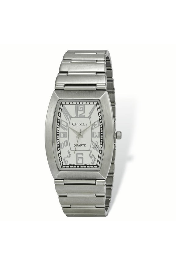 Mens Chisel Stainless Steel White Tonneau Dial Watch