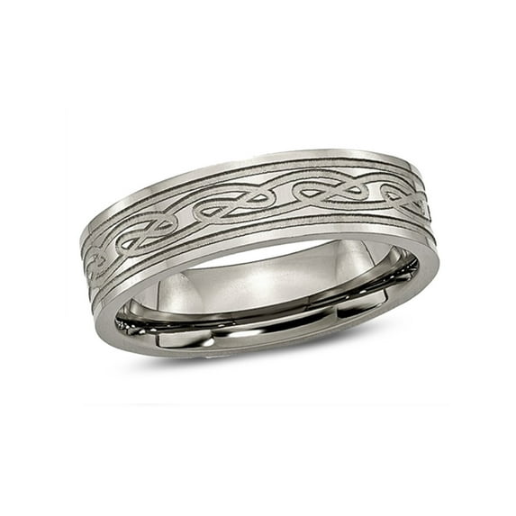 Mens Chisel Titanium Laser Etched Celtic Knot Polished Band Ring