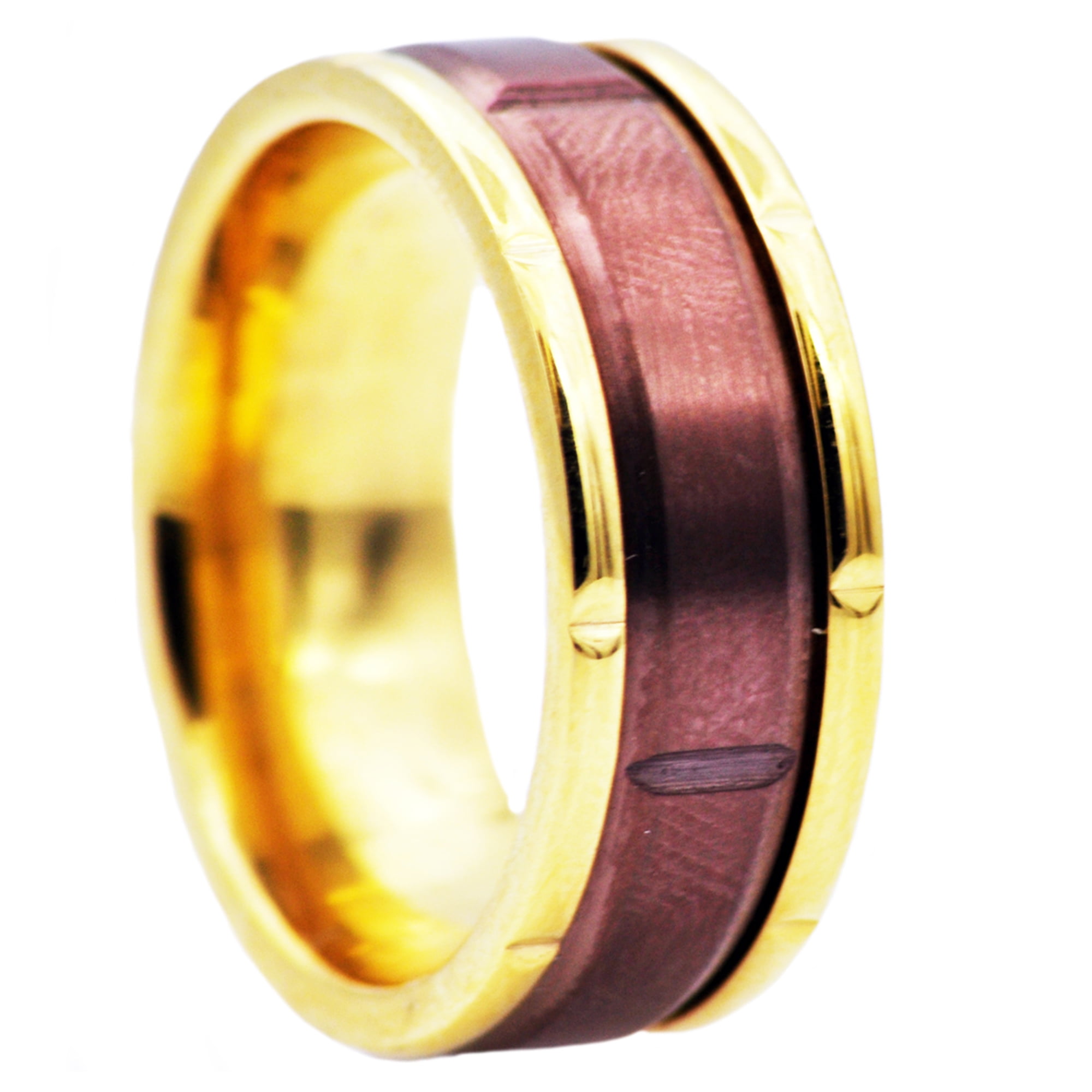 Mens Chocoalate And Gold Plated Stainless Steel Ring