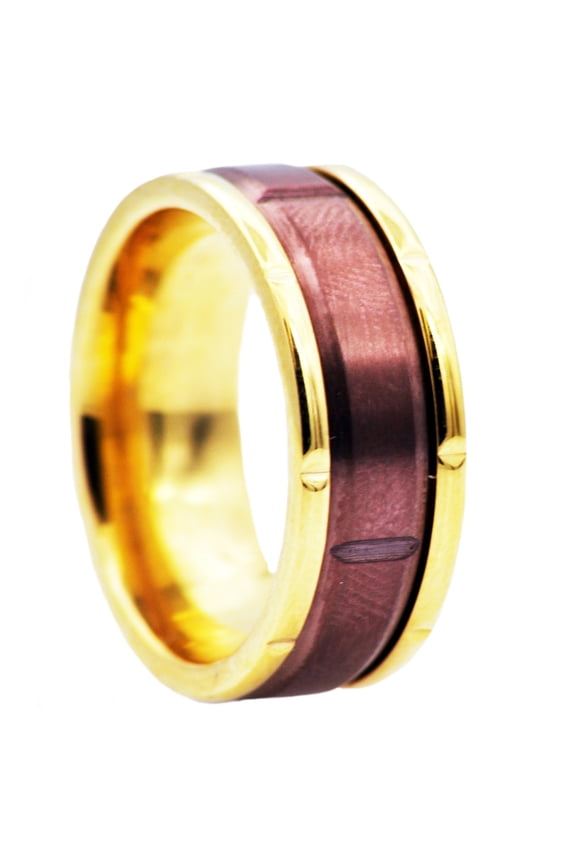 Mens Chocoalate And Gold Plated Stainless Steel Ring