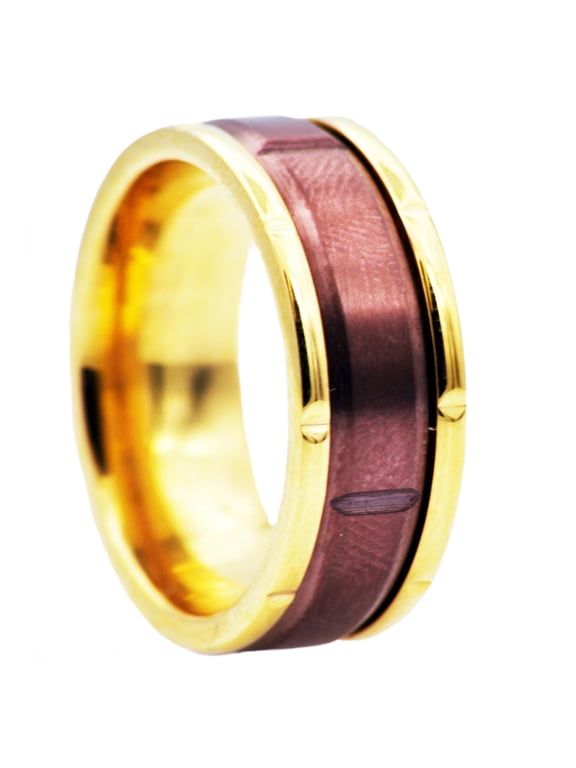 Mens Chocoalate And Gold Plated Stainless Steel Ring