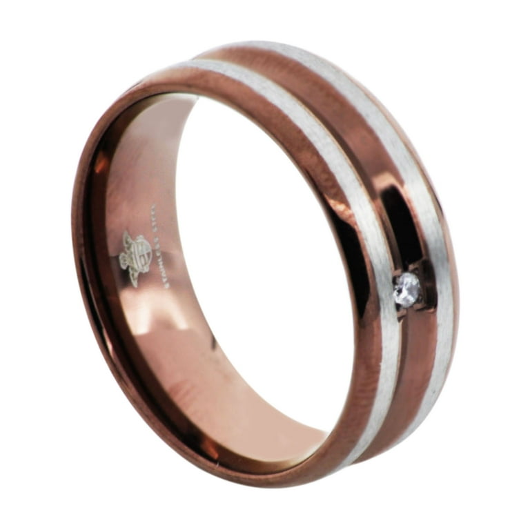 Mens Chocolate Plated Stainless Steel Band With Cubic Zirconia