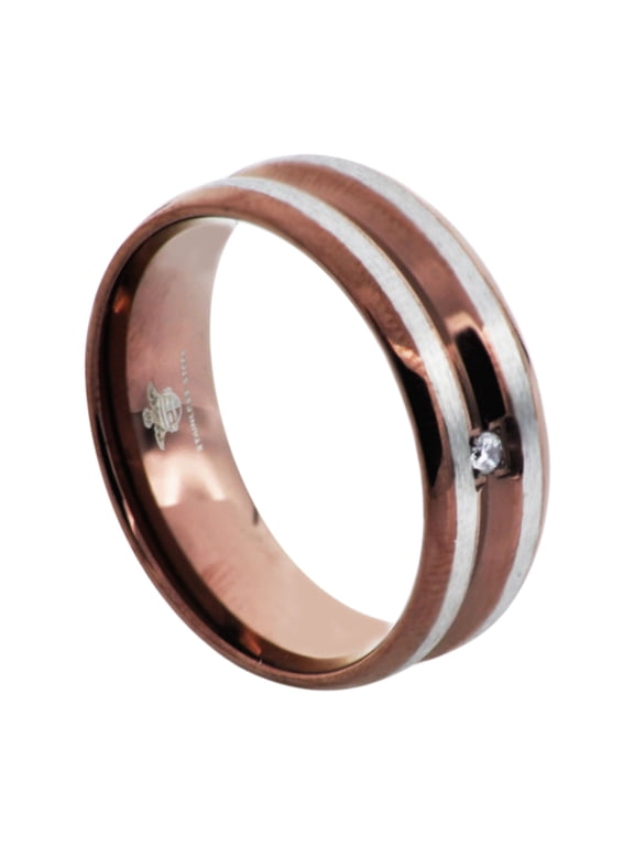 Mens Chocolate Plated Stainless Steel Band With Cubic Zirconia