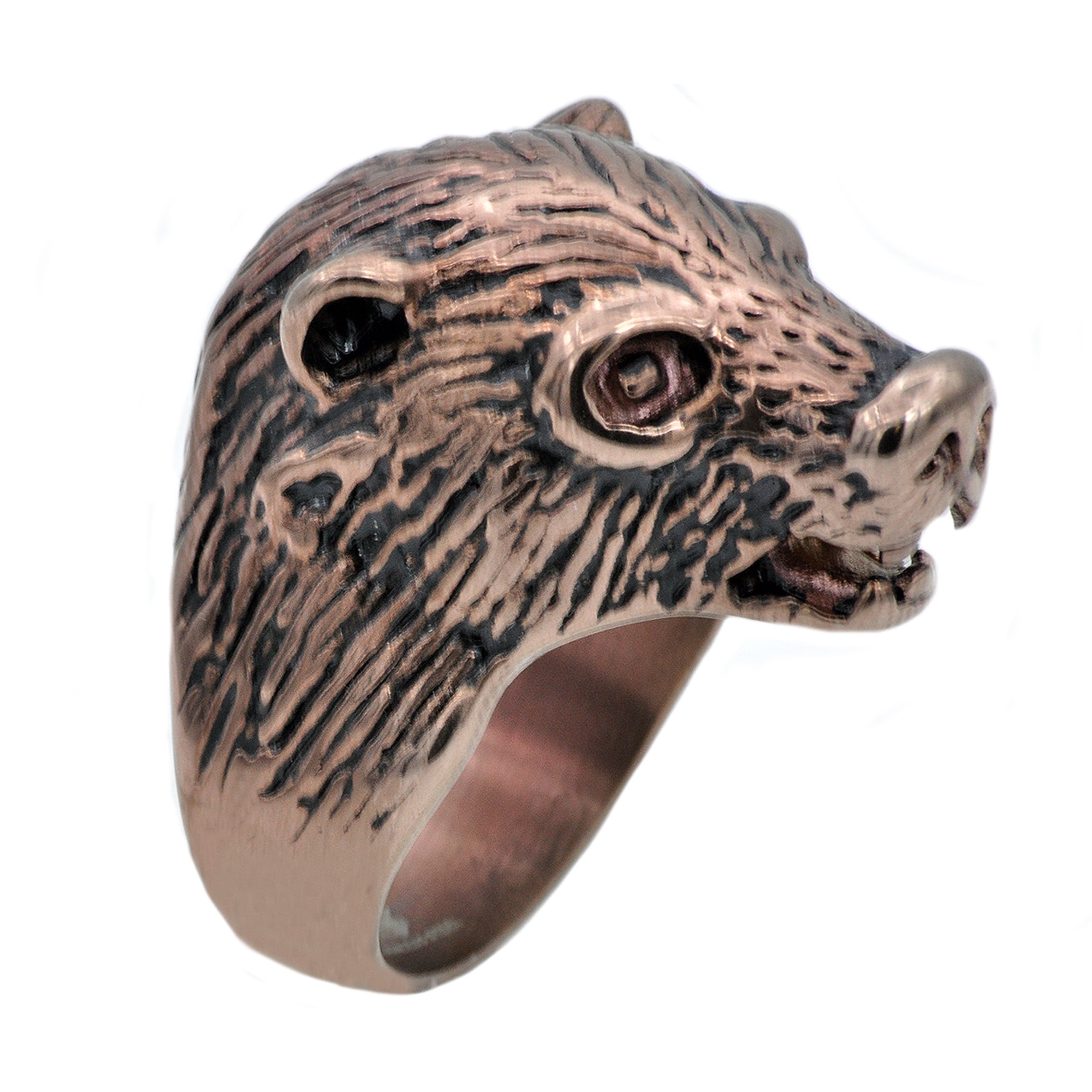 Mens Chocolate Plated Stainless Steel Bear Ring