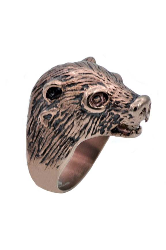 Mens Chocolate Plated Stainless Steel Bear Ring