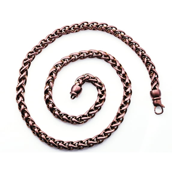 Mens Chocolate Plated Stainless Steel Wheat Link Chain Necklace