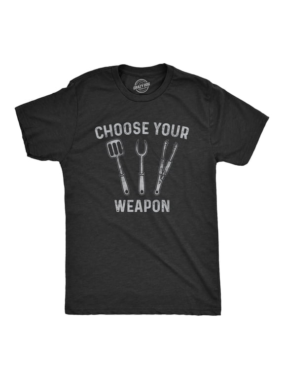 Mens Choose Your Weapon T Shirt Funny Grill Utensils Backyard BBQ Cookout Fathers Day Tee Graphic Tees