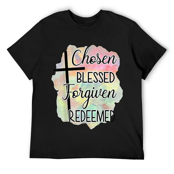 Mens Chosen Redeemed Christian Quote Cross Religious T-Shirt Black 3XL