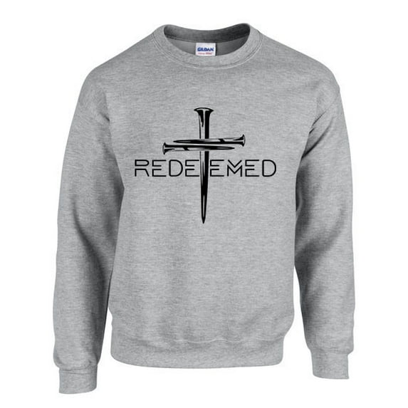 Mens Chrisitian Sweatshirt Redeemed Cross Nails Crewneck Sweatshirt-Sports Grey-5xl