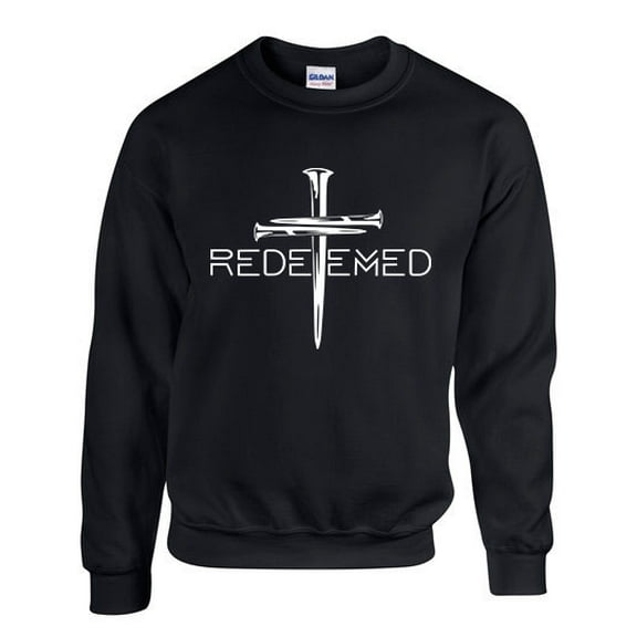 Mens Chrisitian Sweatshirt Redeemed Cross Nails Crewneck Sweatshirt-Black-xxxl