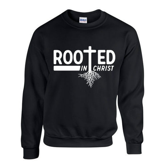 Mens Chrisitian Sweatshirt Rooted In Christ Crewneck Sweatshirt-Black-4xl