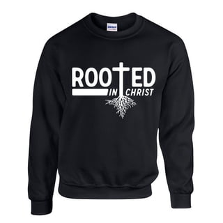 Mens Chrisitian Sweatshirt Rooted In Christ Crewneck Sweatshirt-Black-medium