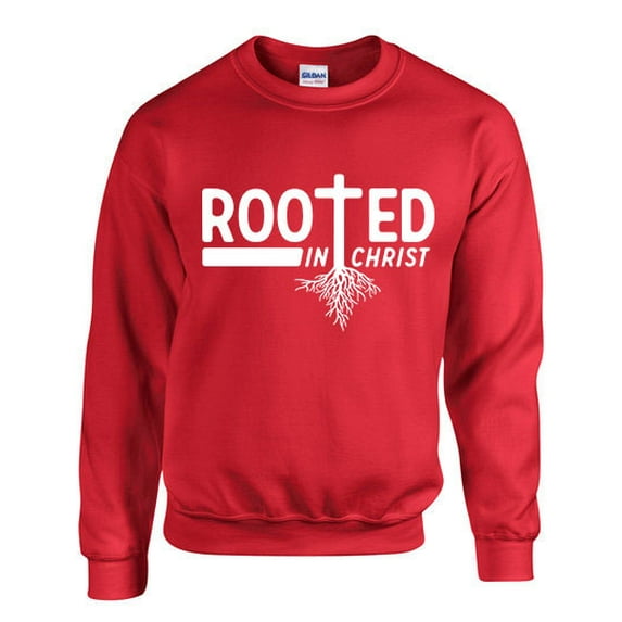 Mens Chrisitian Sweatshirt Rooted In Christ Crewneck Sweatshirt-Red-xxxl