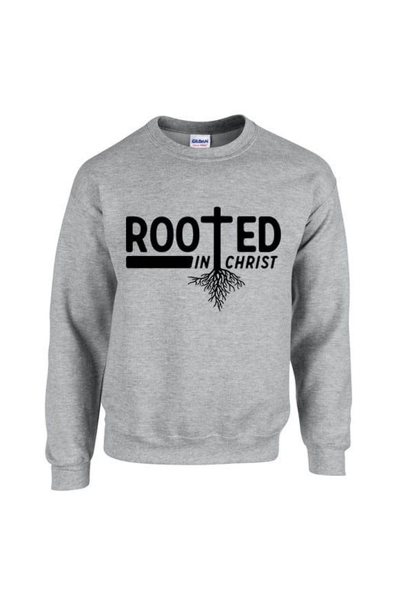 Mens Chrisitian Sweatshirt Rooted In Christ Crewneck Sweatshirt-Sports Grey-medium
