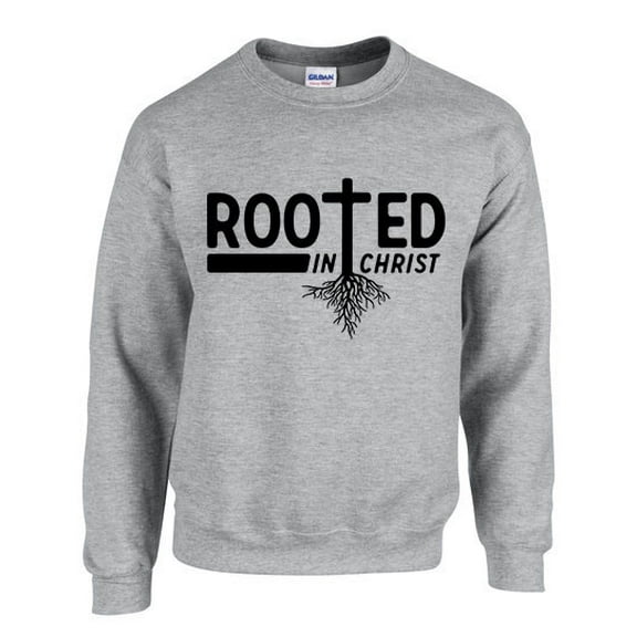 Mens Chrisitian Sweatshirt Rooted In Christ Crewneck Sweatshirt-Sports Grey-small