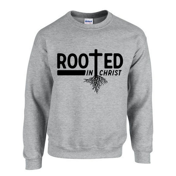 Mens Chrisitian Sweatshirt Rooted In Christ Crewneck Sweatshirt-Sports Grey-xxl