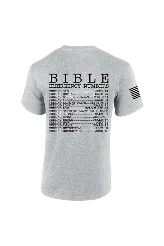 Mens Christian Bible Emergency Numbers Scripture Short Sleeve T-shirt Graphic Tee-Sports Grey-small